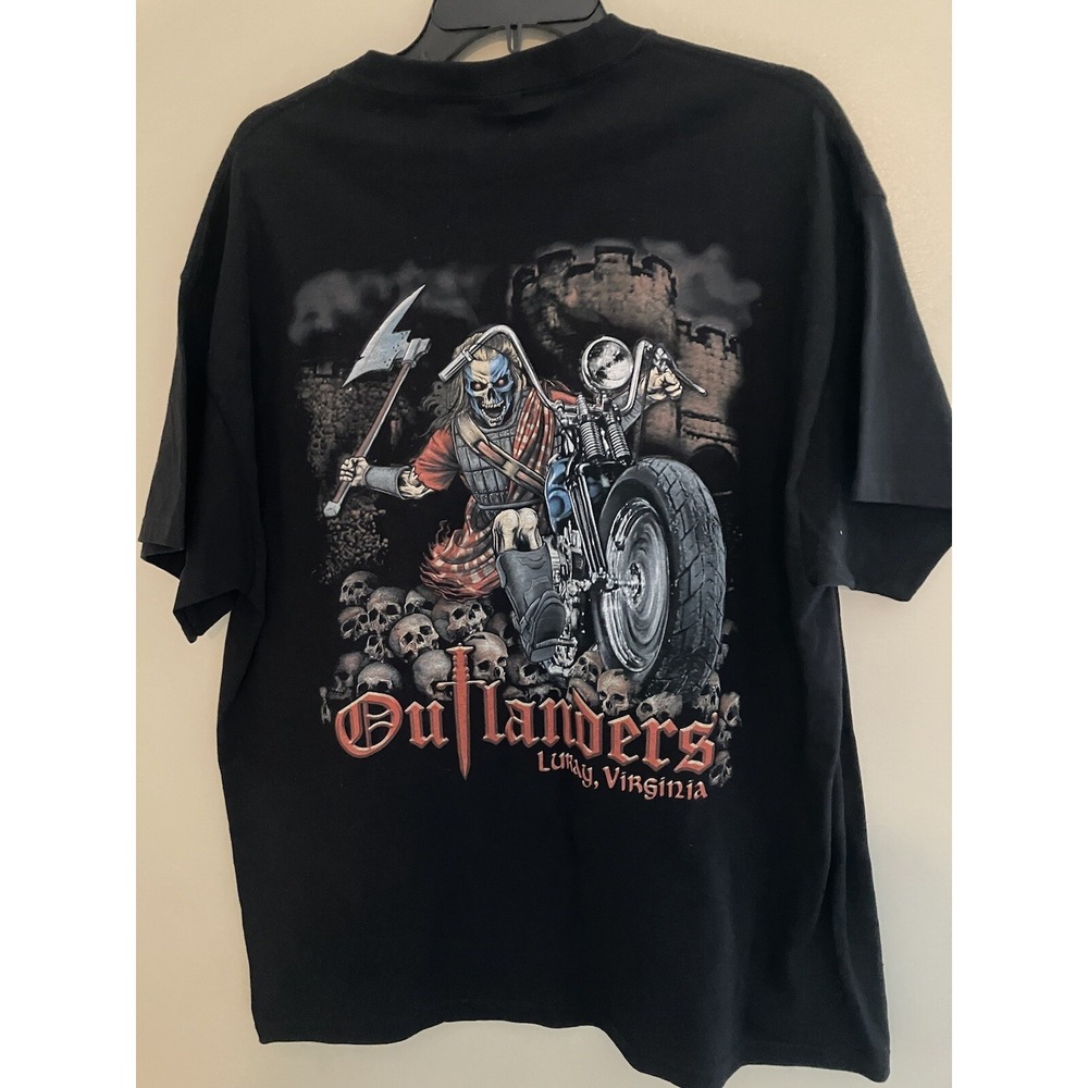 2000s Outlanders Luray Va Biker Skulls Skeleton Harley Chopper Tshirt Black XL